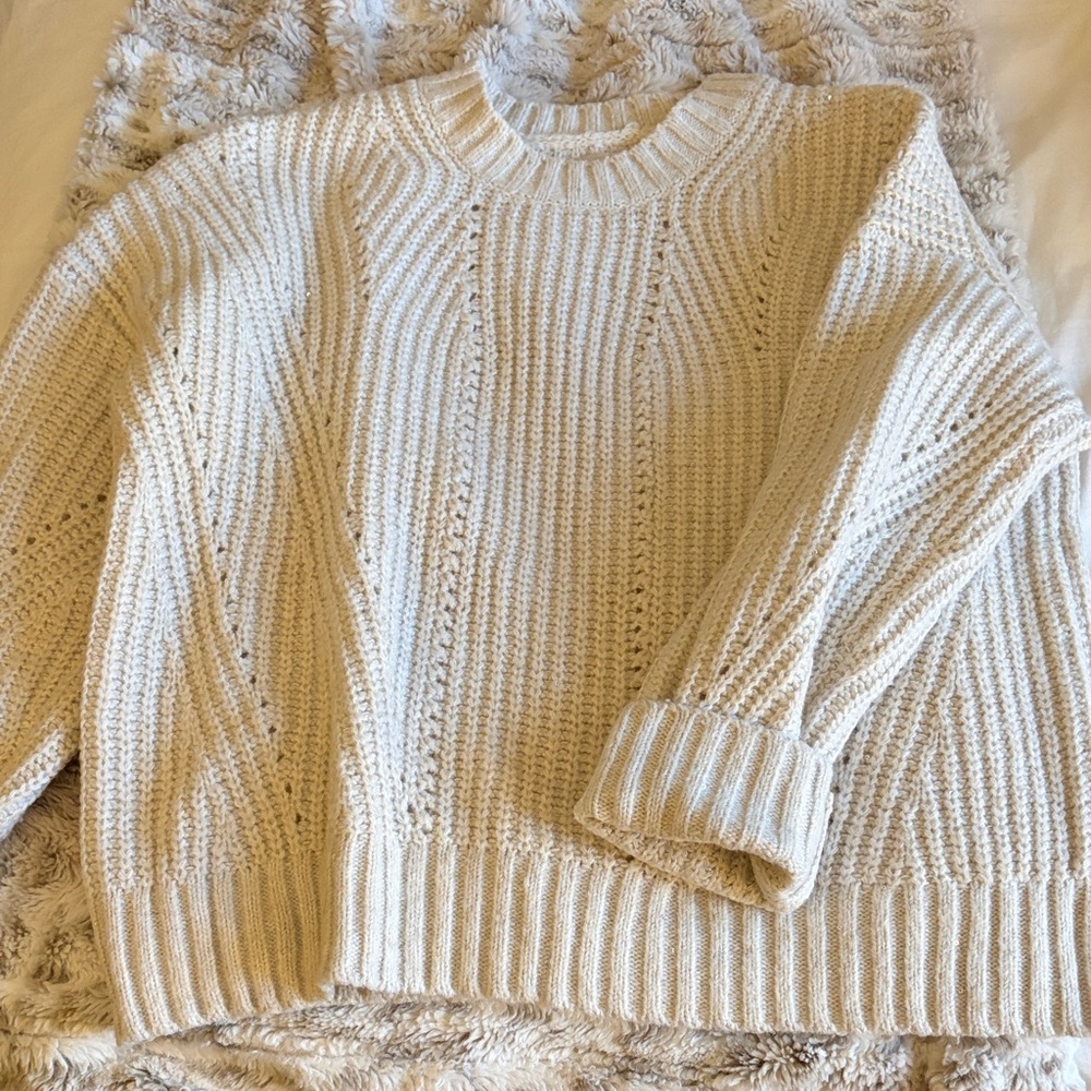 LOFT Cream Textured Knit Sweater